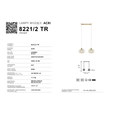 Acri lampa wisząca 2XE27 złota 8221/2 TR