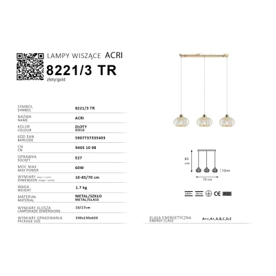 Acri lampa wisząca 3xE27 złota 8221/3 TR