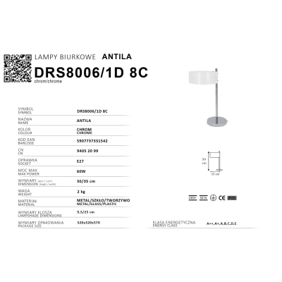 Antila lampka biurkowa 1XE27 chrom DRS8006/1D 8C