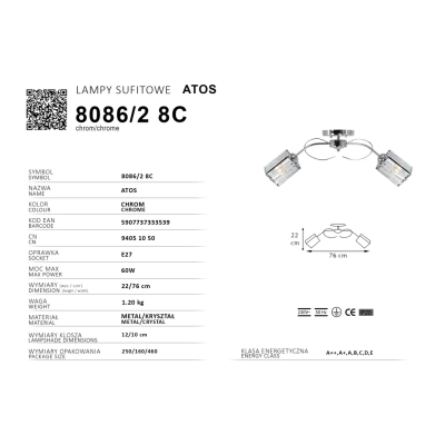 Atos lampa sufitowa 2XE27 chrom 8086/2 8C