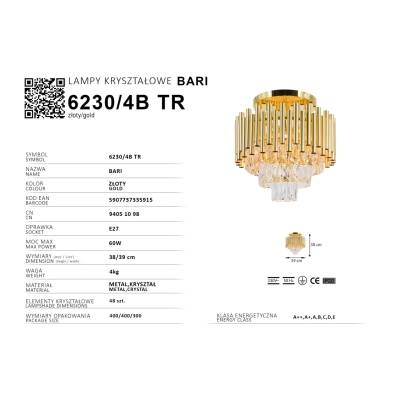 Bari lampa sufitowa 4xE14 złota 6230/4B TR