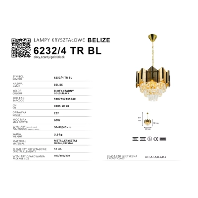 Belize lampa wisząca 4xE27 złota czarna 6232/4 TR BL