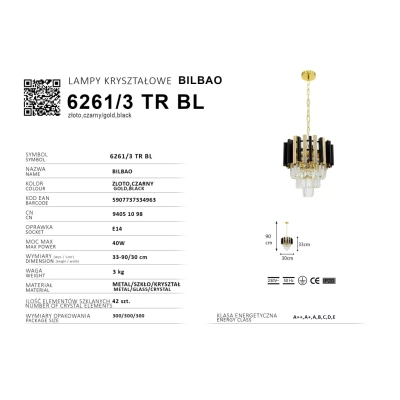 Bilbao lampa wisząca 3xE14 złota czarna 6261/3 TR BL