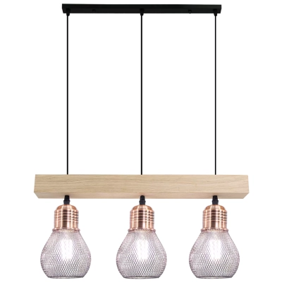 Edison lampa wisząca 3xE27 czarna miedź dąb naturalny 1998/3 WD Elem