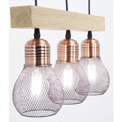 Edison lampa wisząca 3xE27 czarna miedź dąb naturalny 1998/3 WD