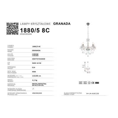 Granada lampa wisząca 5xE14 chrom 1880/5 8C