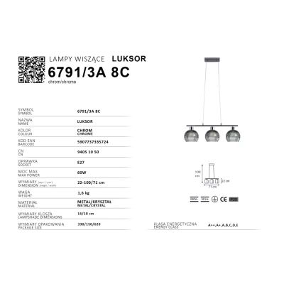 Luksor lampa wisząca 3xE27 chrom 6791/3A 8C