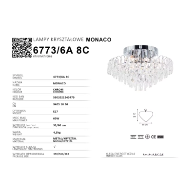 Monaco lampa sufitowa 6xE27 chrom 6773/6A 8C