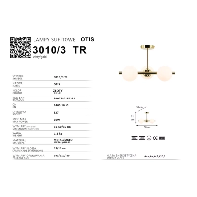 Otis lampa sufitowa 3xE27 złota 3010/3 TR