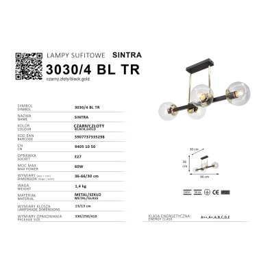 Sintra lampa sufitowa 4xE27 czarna złota 3030/4 BL TR