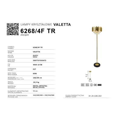 Valetta lampa podłogowa 4xE27 złota czarna 6268/4F TR