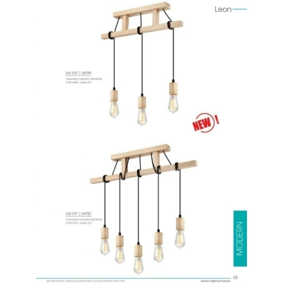 LEON lampa wisząca naturalny buk 3x60W E27