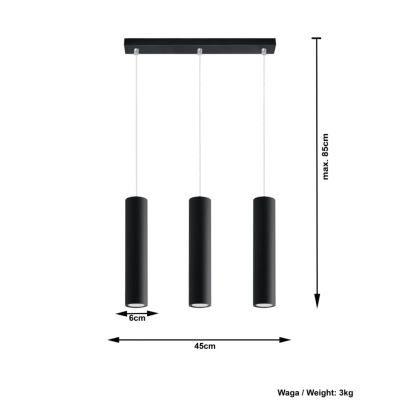 LAGOS 3 lampa wisząca czarna SL.0329 Sollux lighting