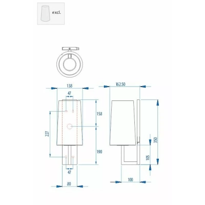 Riva 350 kinkiet E27 polerowany chrom klosz Cone 245 Glass