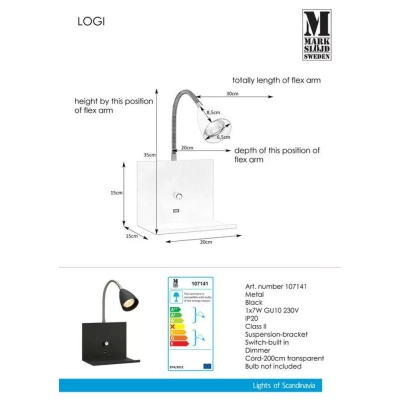 LOGI kinkiet Black 107141 z USB Markslojd