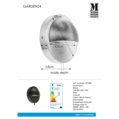 Garden 24 kinkiet IP44 LED 0,8W 107288 czarny